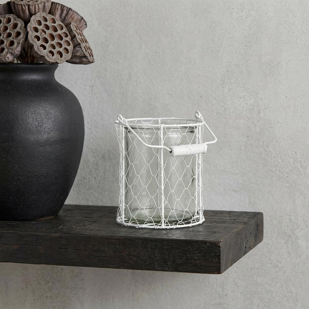 6" White and Clear Wire Basket and Glass Jar