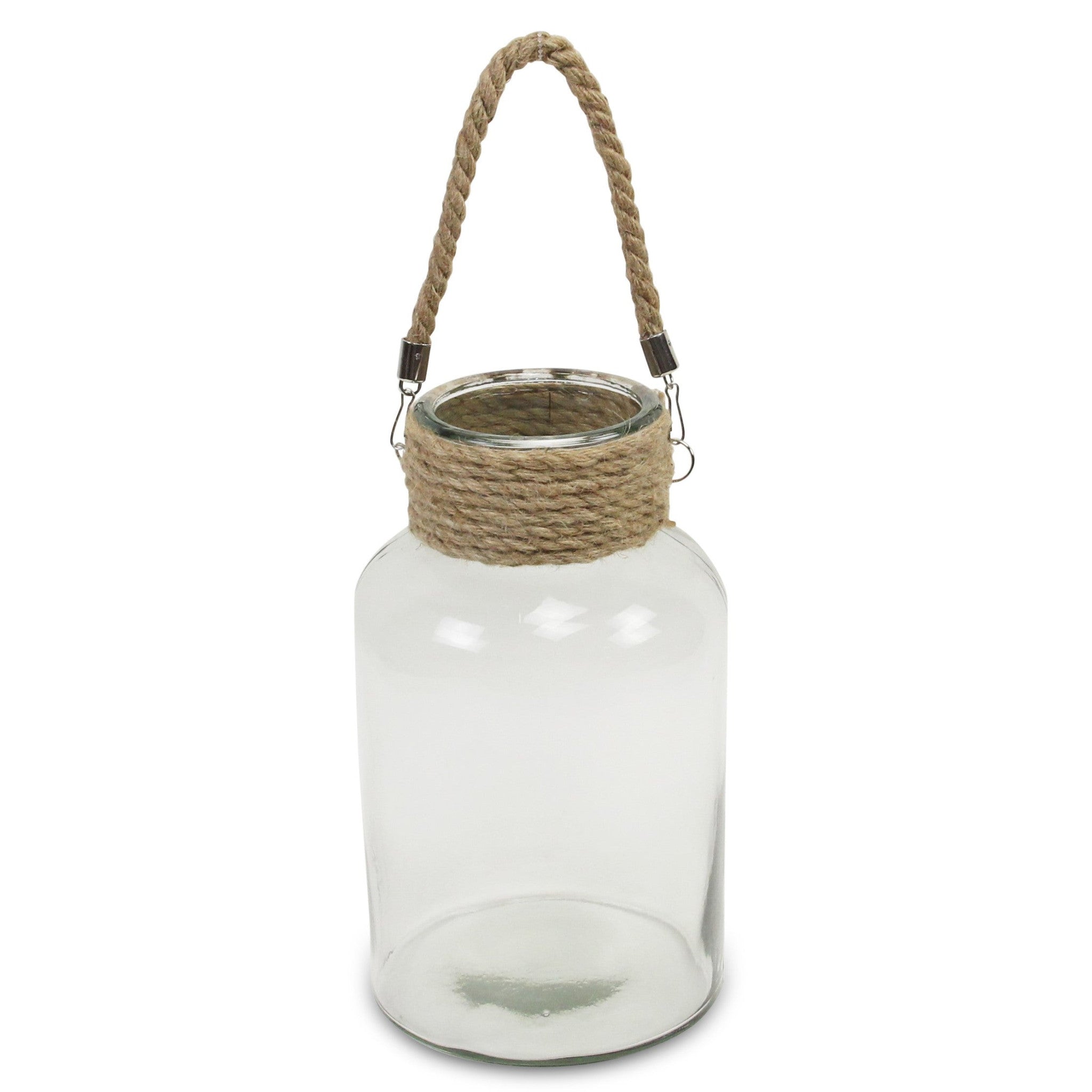 12" Clear And Brown Glass Jar with Rope