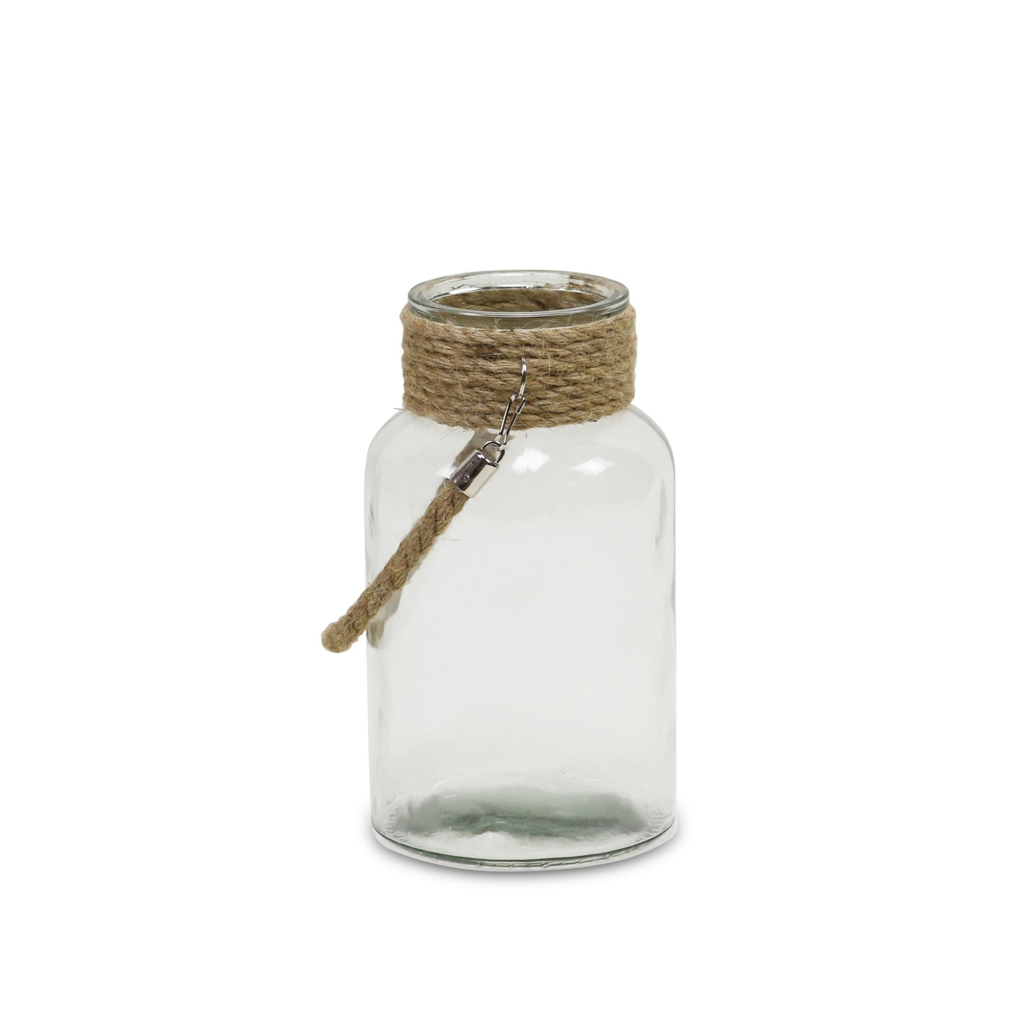 10" Clear and Brown Glass Jar with Rope