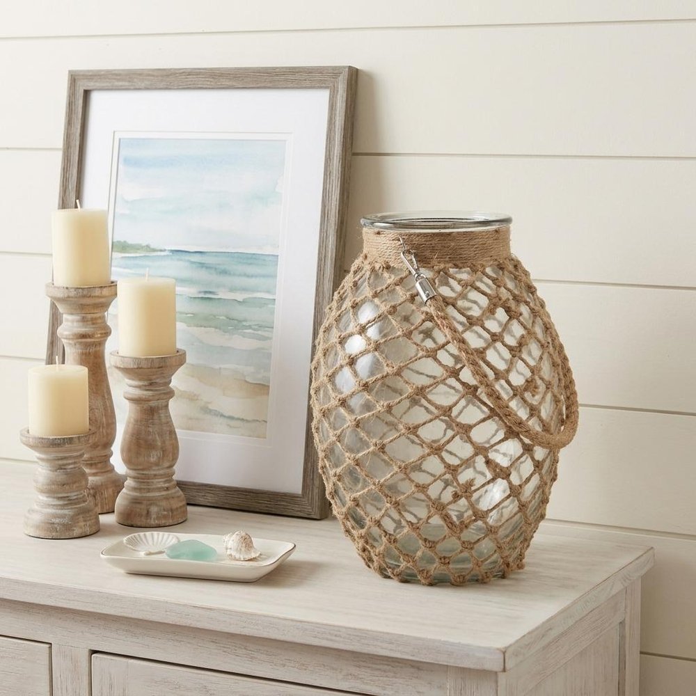 12.25" Clear and Brown Oval Glass Jar with Rope