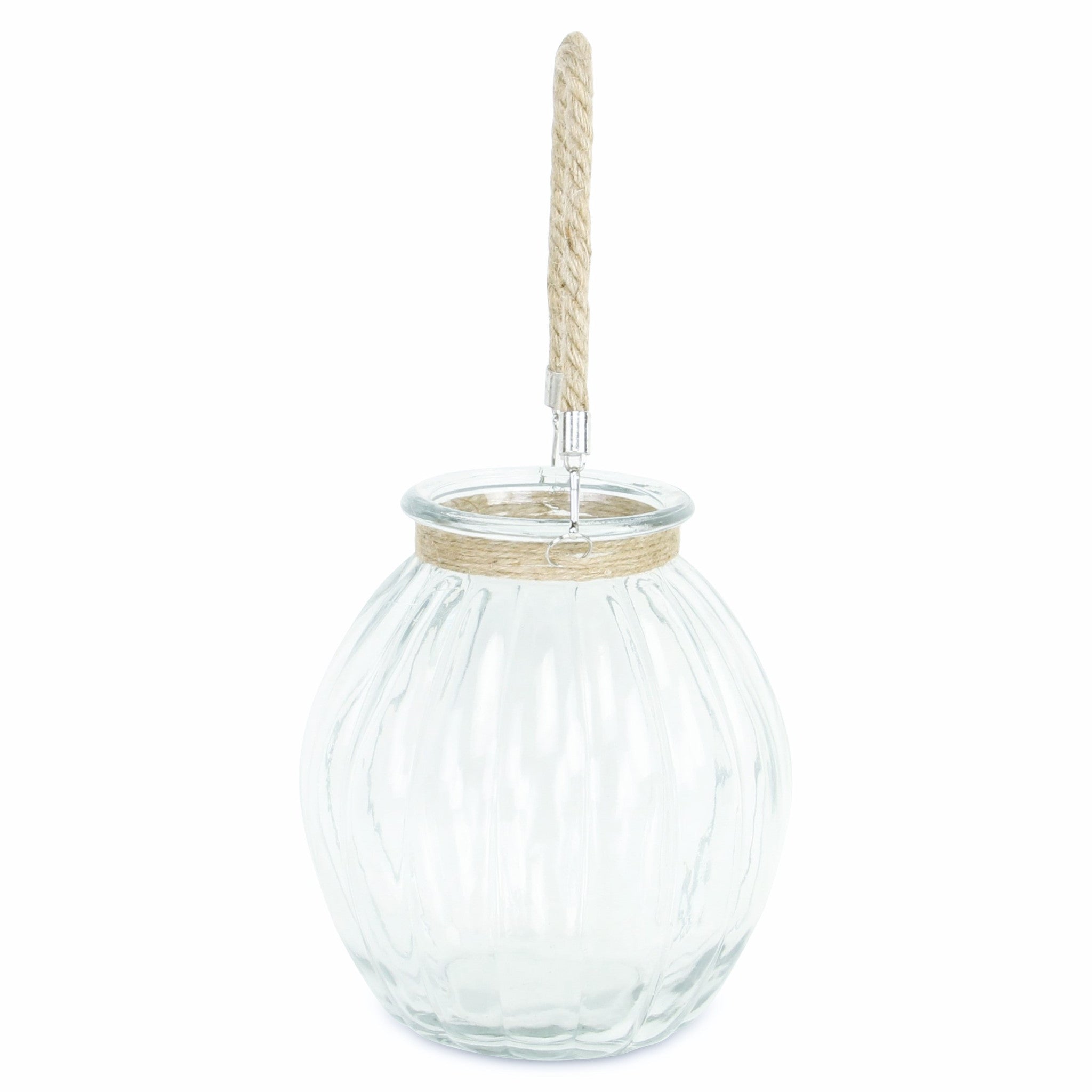 9.5" Clear and Brown Textured Oval Glass Jar with Rope