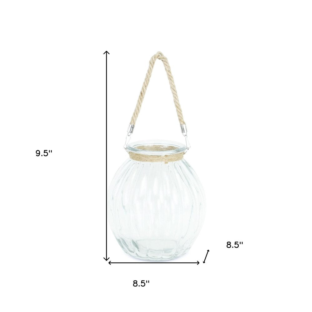 10" Clear Glass Decorative Jar With Rope