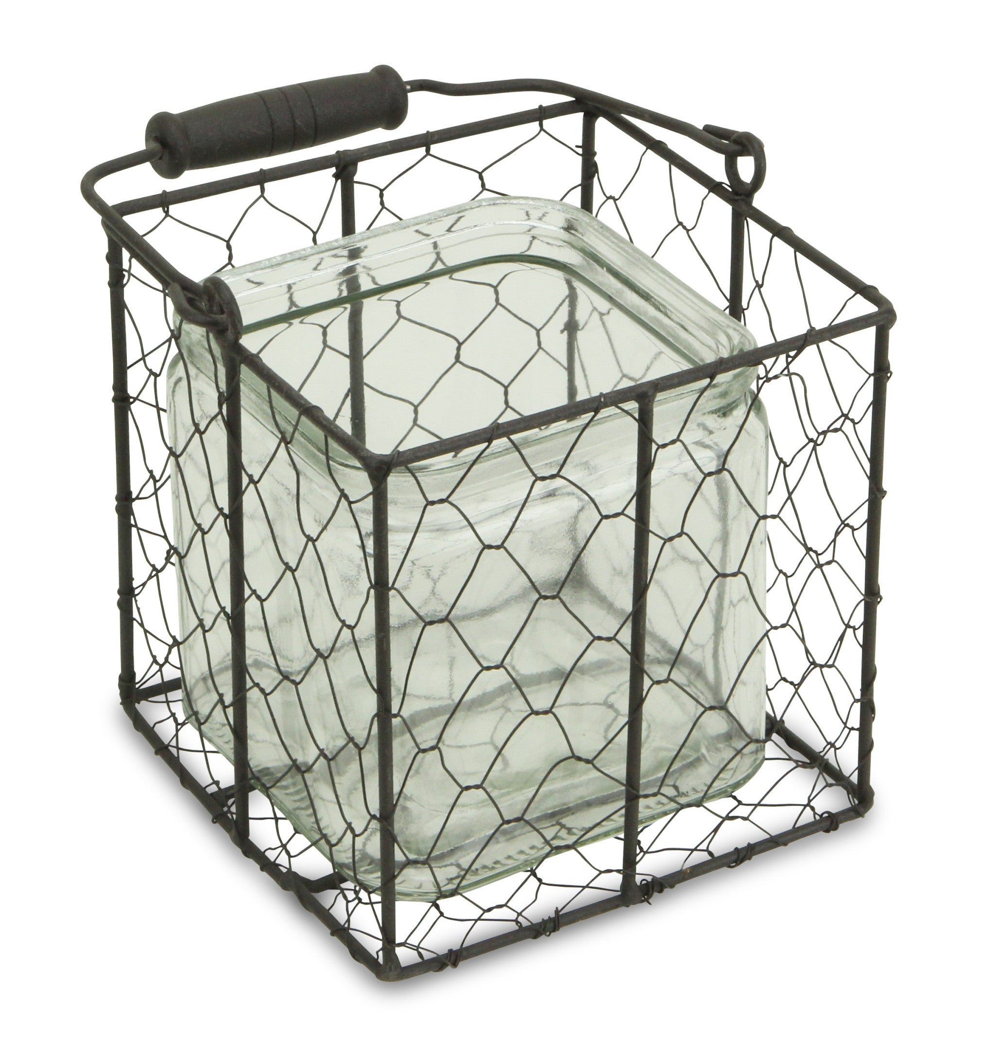 5.5" Brown and Clear Square Wire Basket and Glass Jar