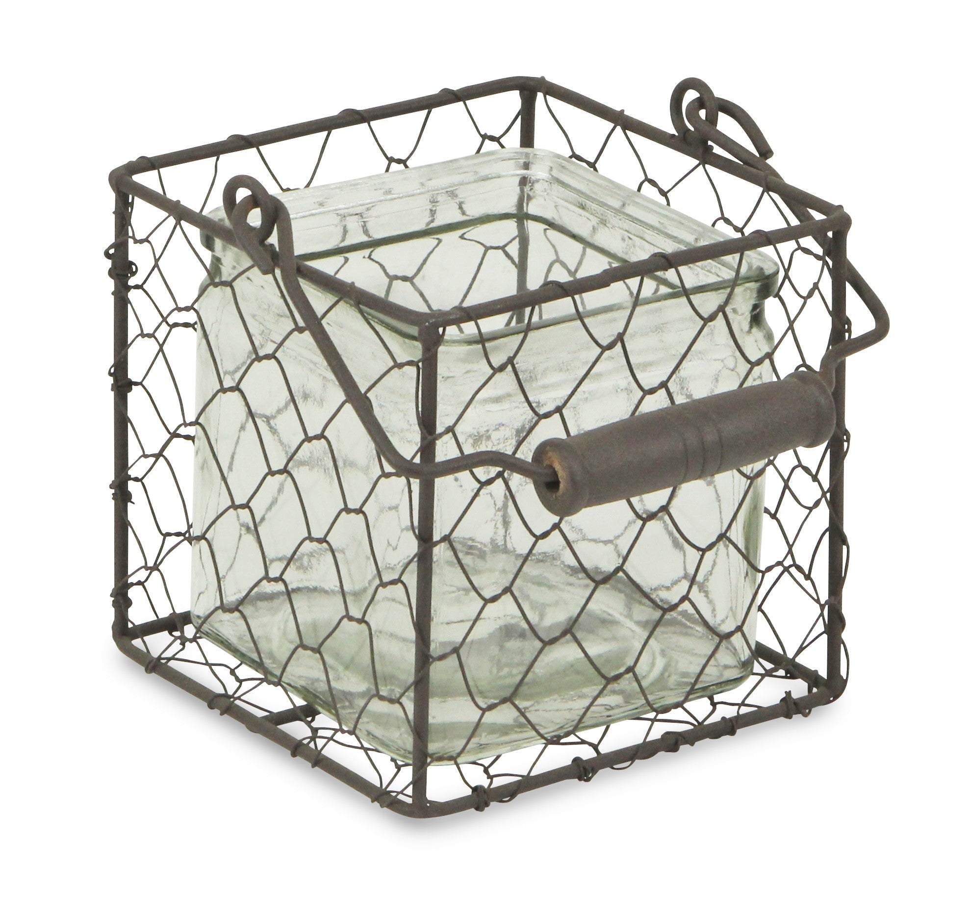 5" Brown and Clear Square Wire Basket and Glass Jar