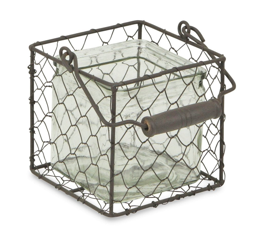 5" Clear and Brown Glass Tabletop Lantern Candle Holder
