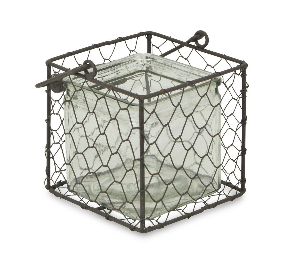 5" Clear and Brown Glass Tabletop Lantern Candle Holder