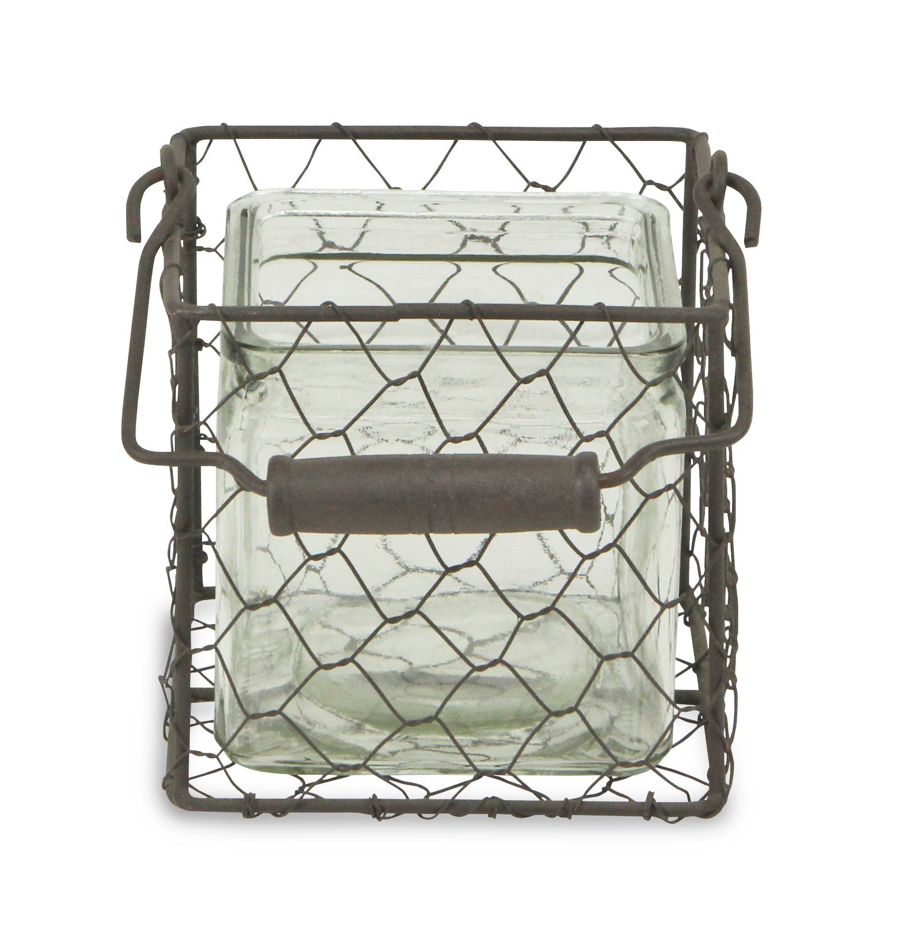 5" Brown and Clear Square Wire Basket and Glass Jar