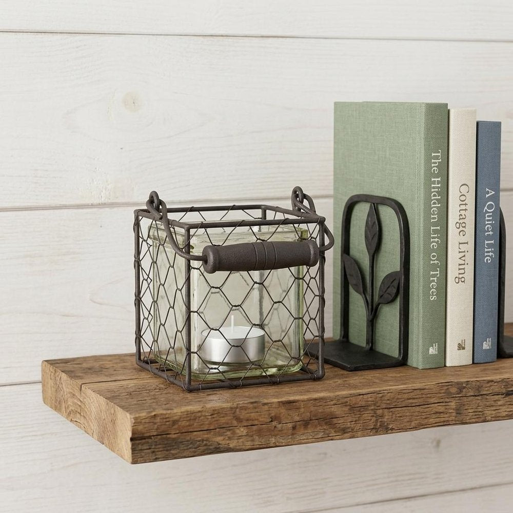 4" Clear and Brown Glass Tabletop Lantern Candle Holder