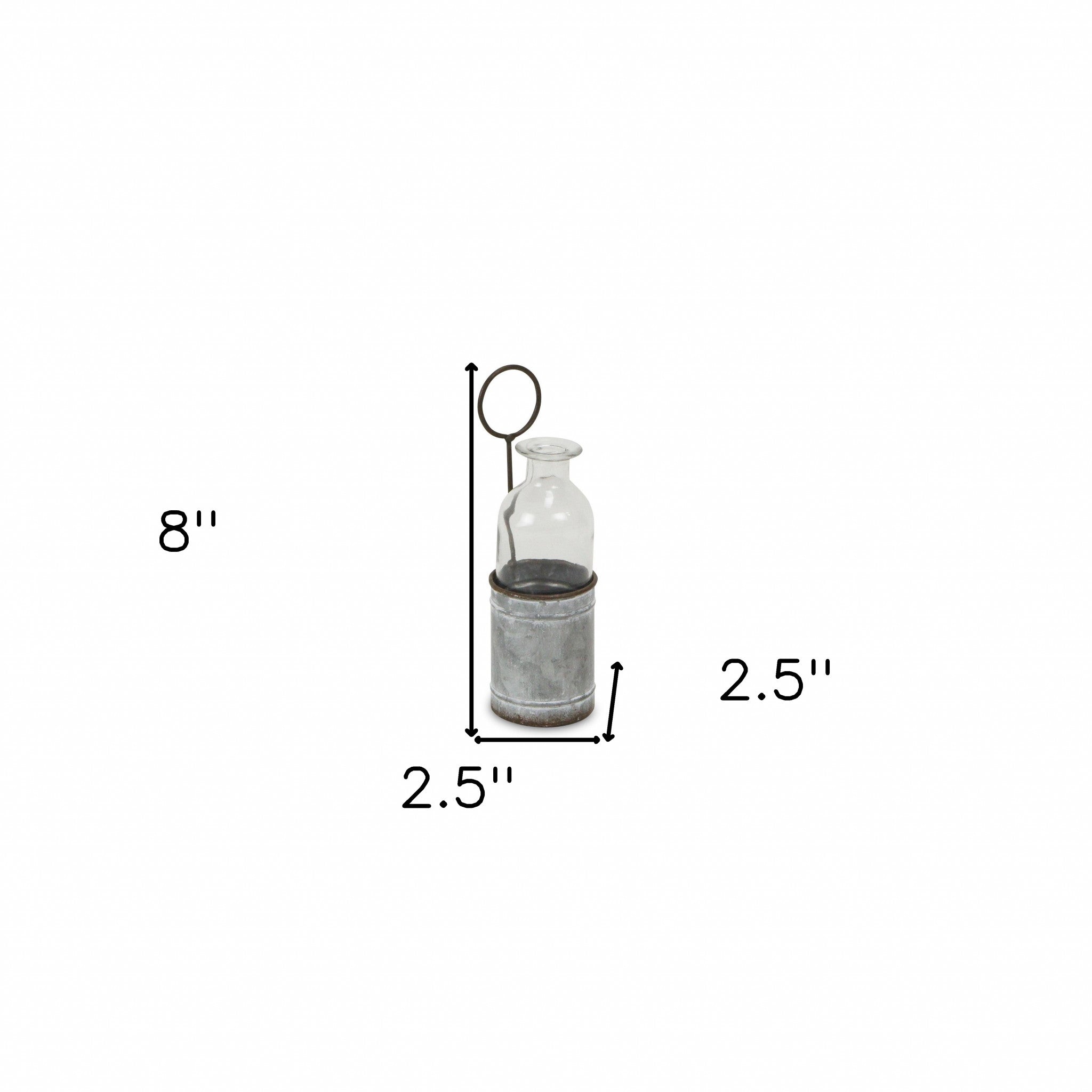 8" Gray Galvanized Metal and Glass Jar Holder