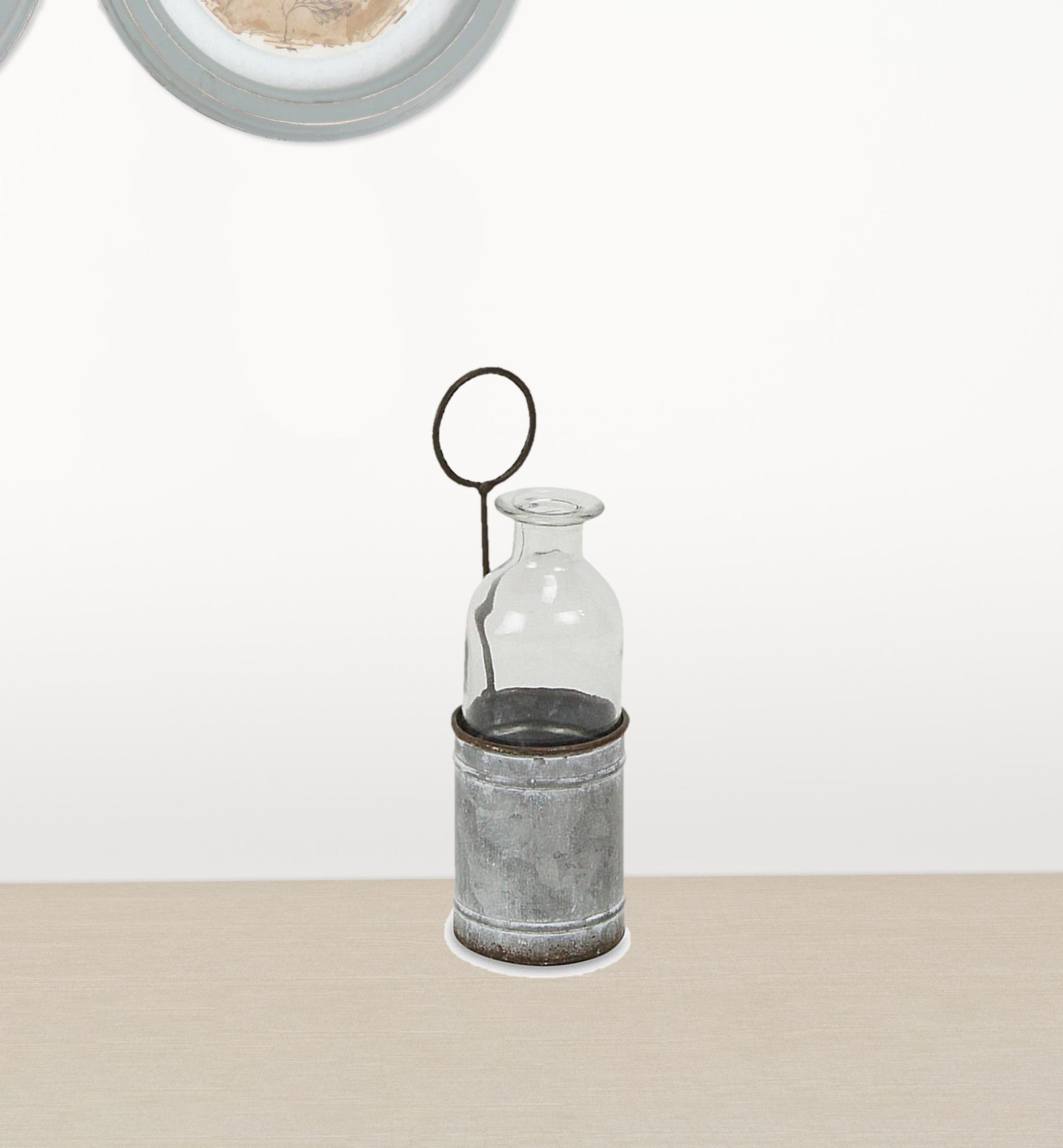 8" Gray Galvanized Metal and Glass Jar Holder