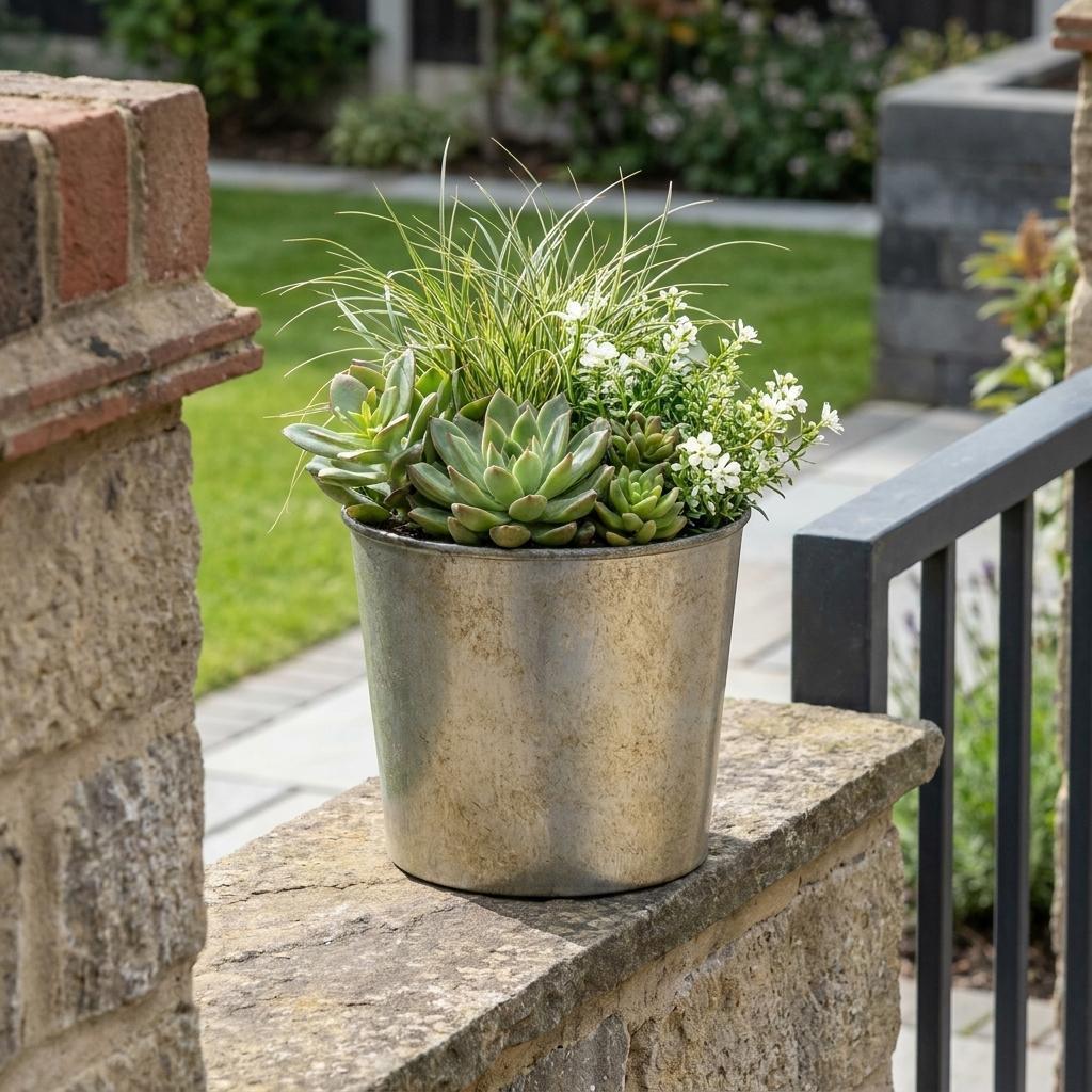 6" Gray Recycled Plastic Indoor Outdoor Round Pot Planter