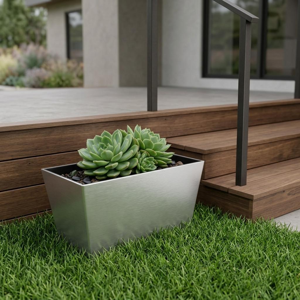 8" Silver Recycled Plastic Indoor Outdoor Rectangular Planter Box