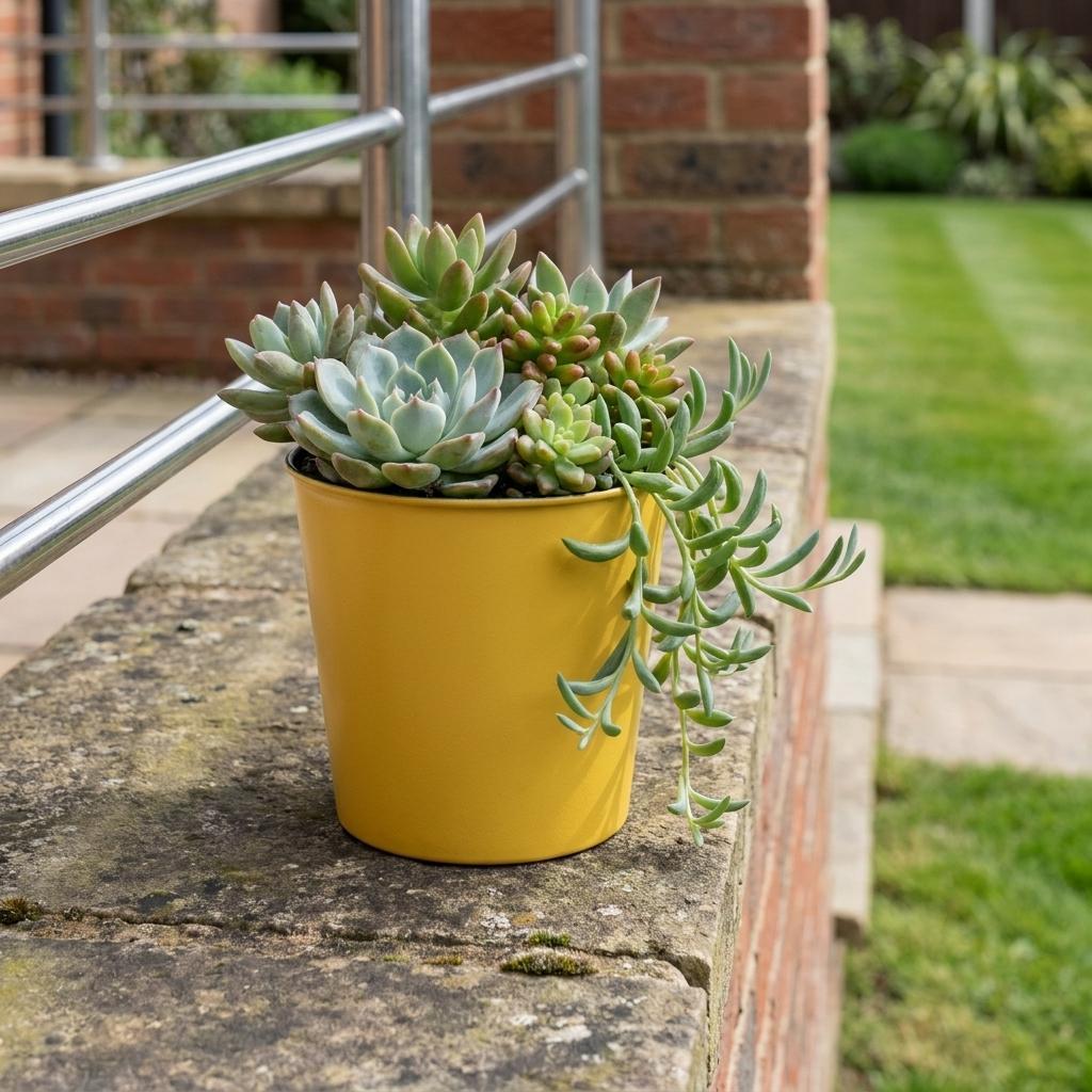 5" Yellow Recycled Plastic Indoor Outdoor Round Pot Planter