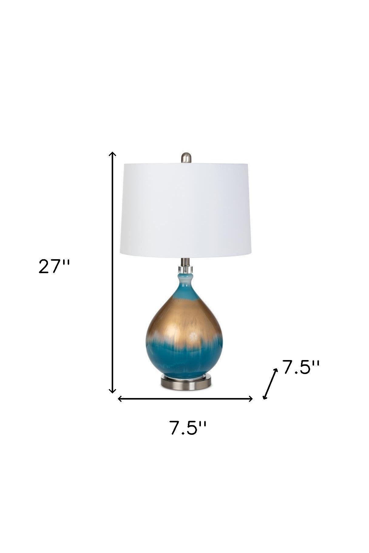 Set Of Two 27" Gold Blue And Silver Glass Table Lamps With White Empire Shade