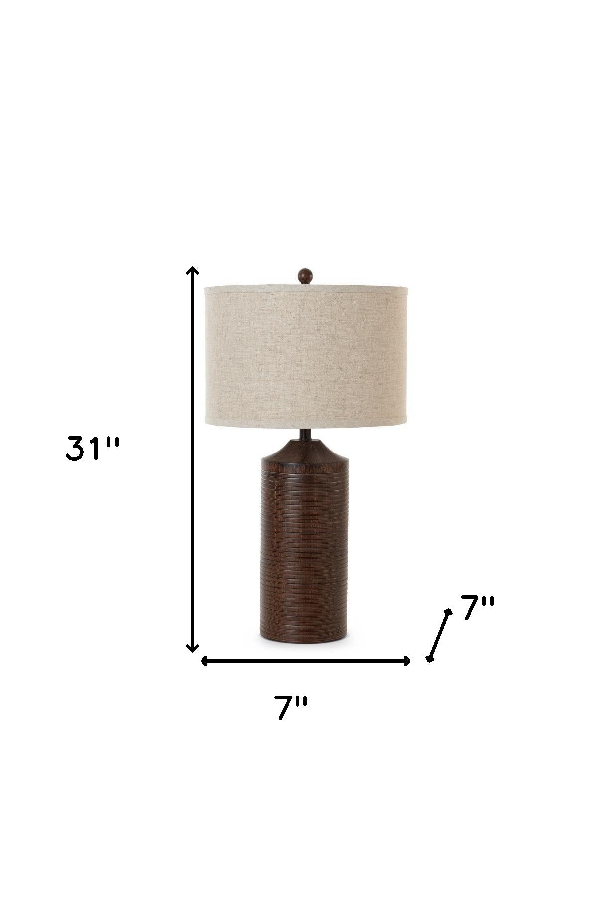 31" Brown Usb Table Lamps With Beige Drum Shade