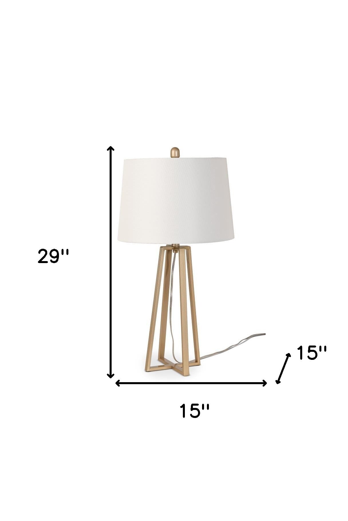 Set of Two 29" Gold Metal Geometric Table Lamps With White Drum Shade
