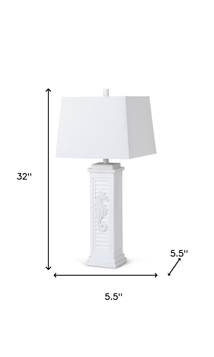 Set Of Two 32" White Seahorse Shutter USB Table Lamps With White Square Shades