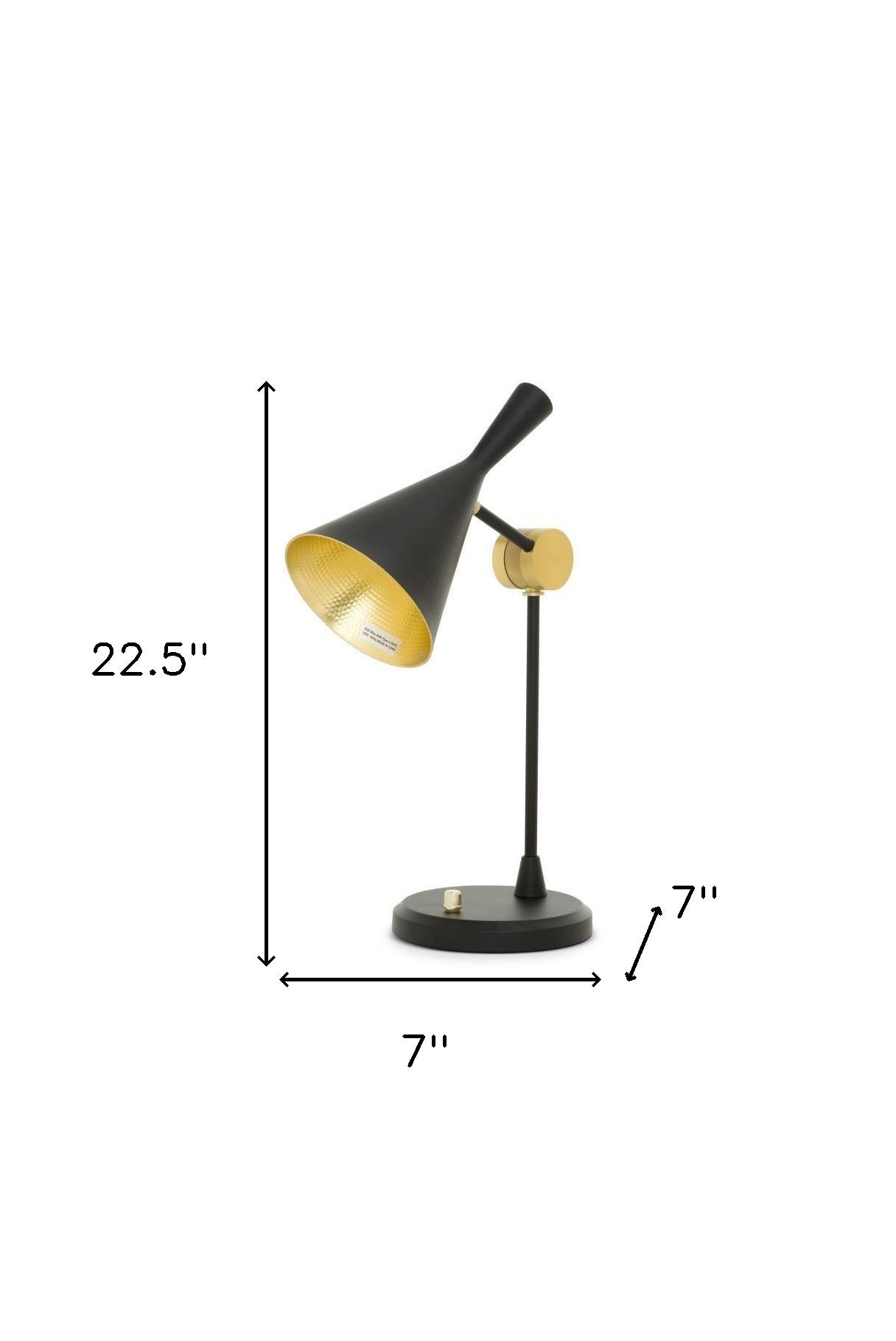 23" Black Metal Desk Table Lamp With Black and Gold Cone Shade