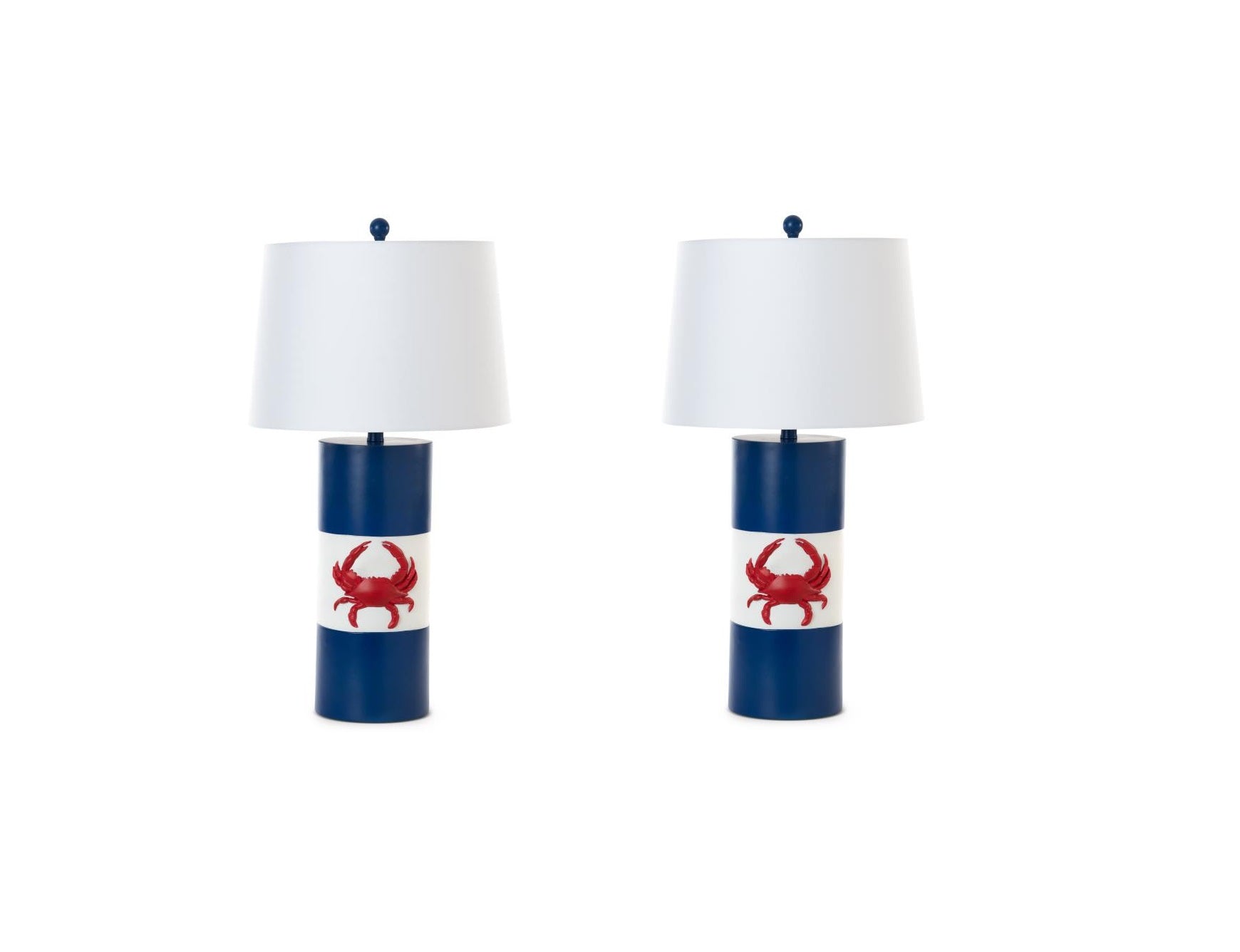 Set of Two 31" Red White and Blue Coastal Table Lamps With White Empire Shade