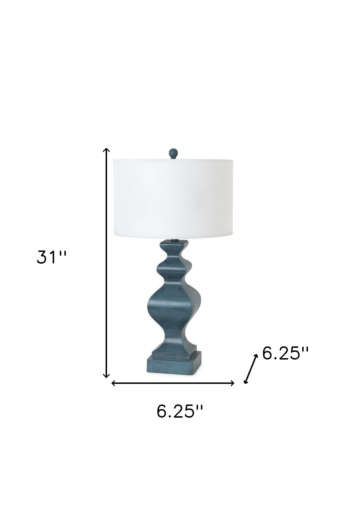 Set Of Two 31" Distressed Teal Table Lamps With White Drum Shade