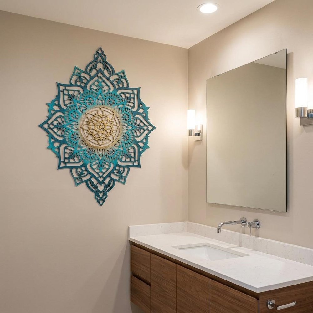 45" X 34" Turquoise Solid Wood Hanging Wall Decor