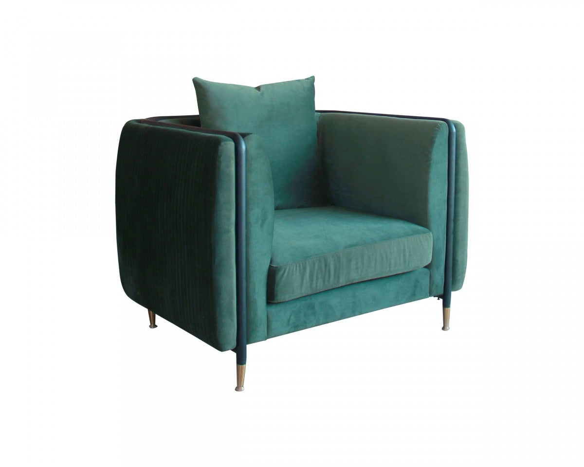 32" Green And Black Velvet Arm Chair