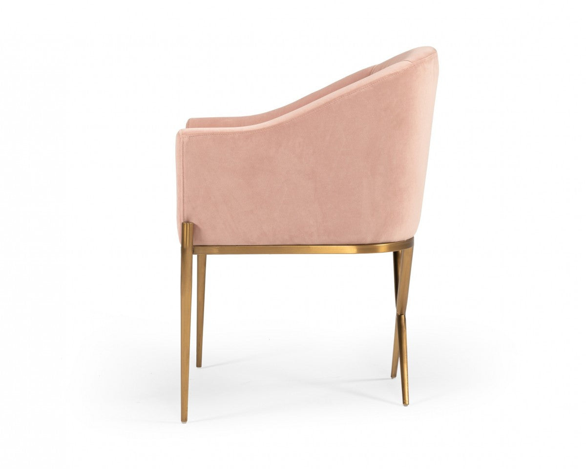 25" Pink And Gold Velvet Arm Chair