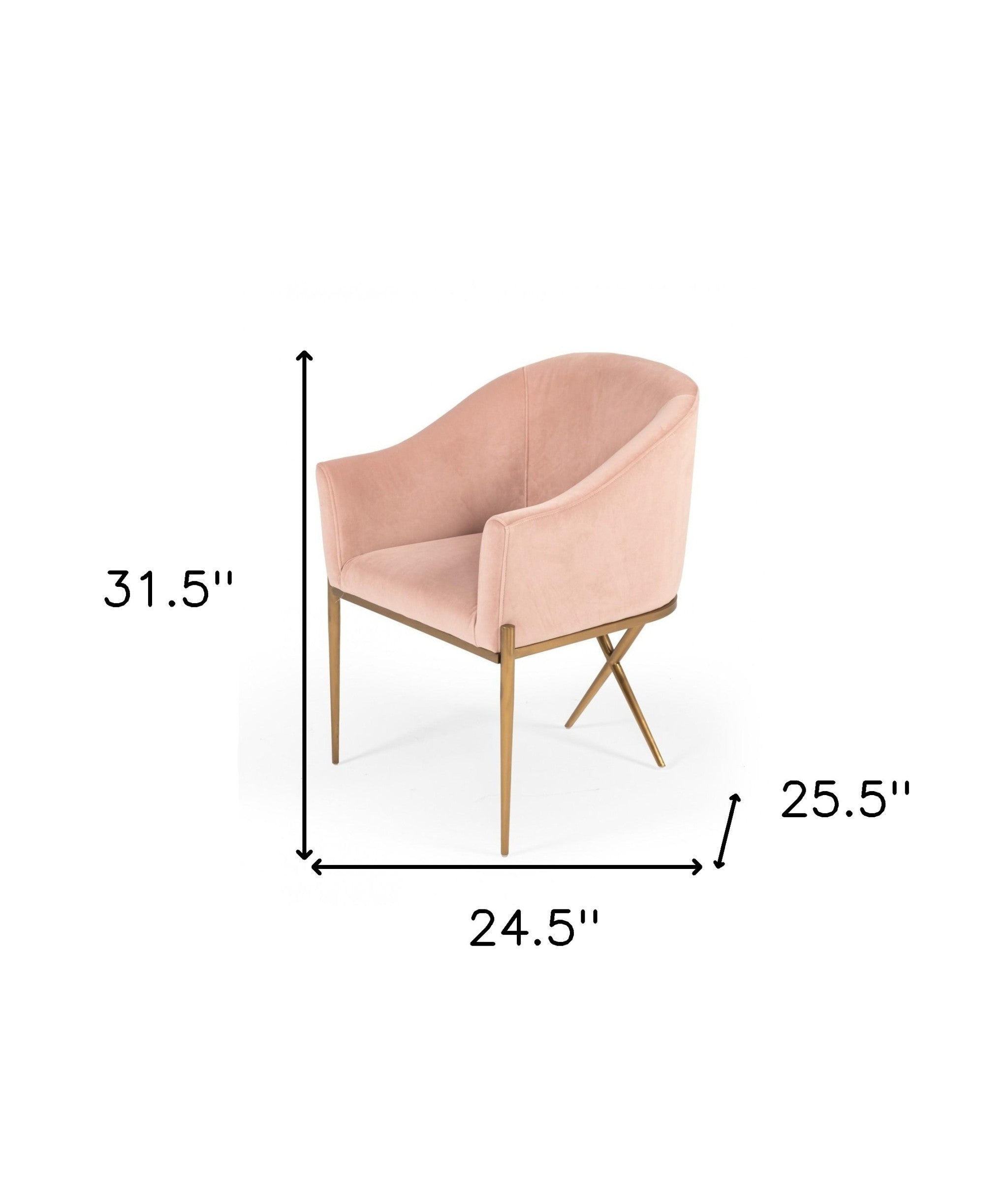25" Pink And Gold Velvet Arm Chair
