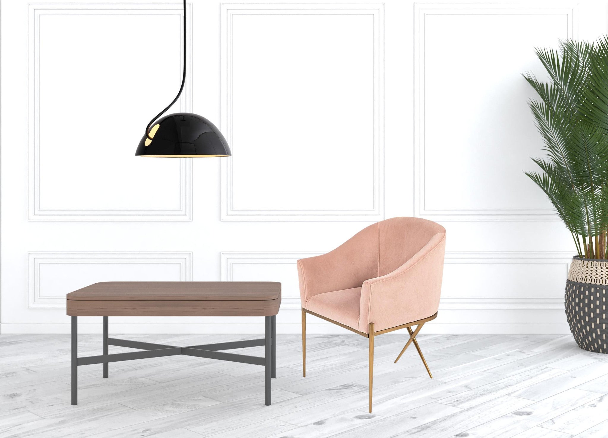 25" Pink And Gold Velvet Arm Chair