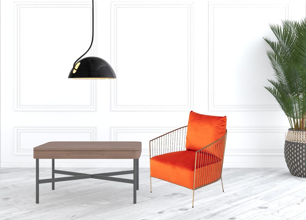 27" Orange And Gold Velvet Arm Chair