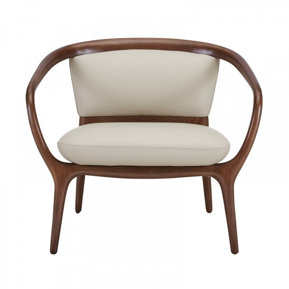 30" Beige And Brown Faux Leather Lounge Chair