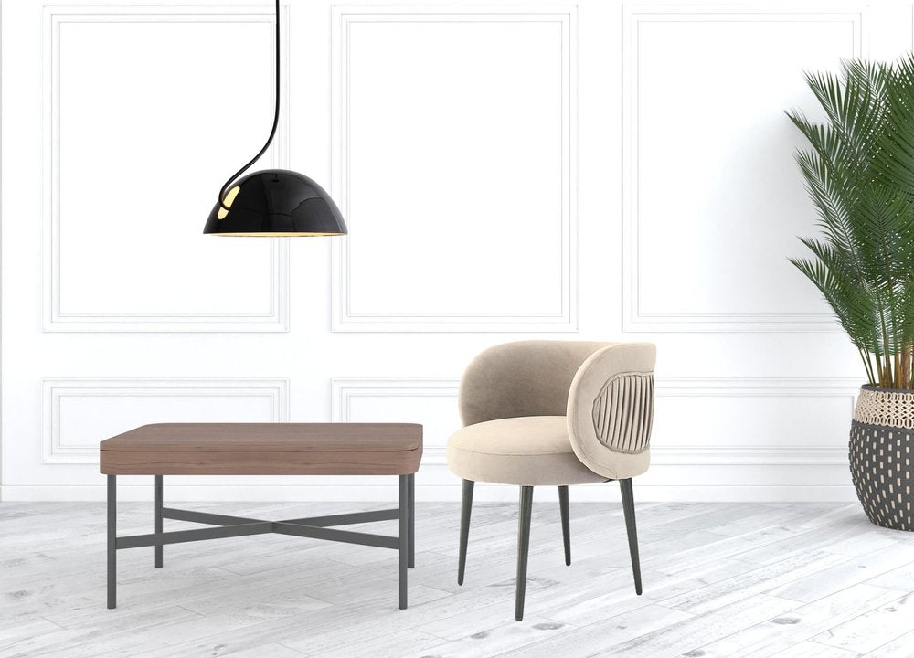 24" Gray And Black Velvet Arm Chair