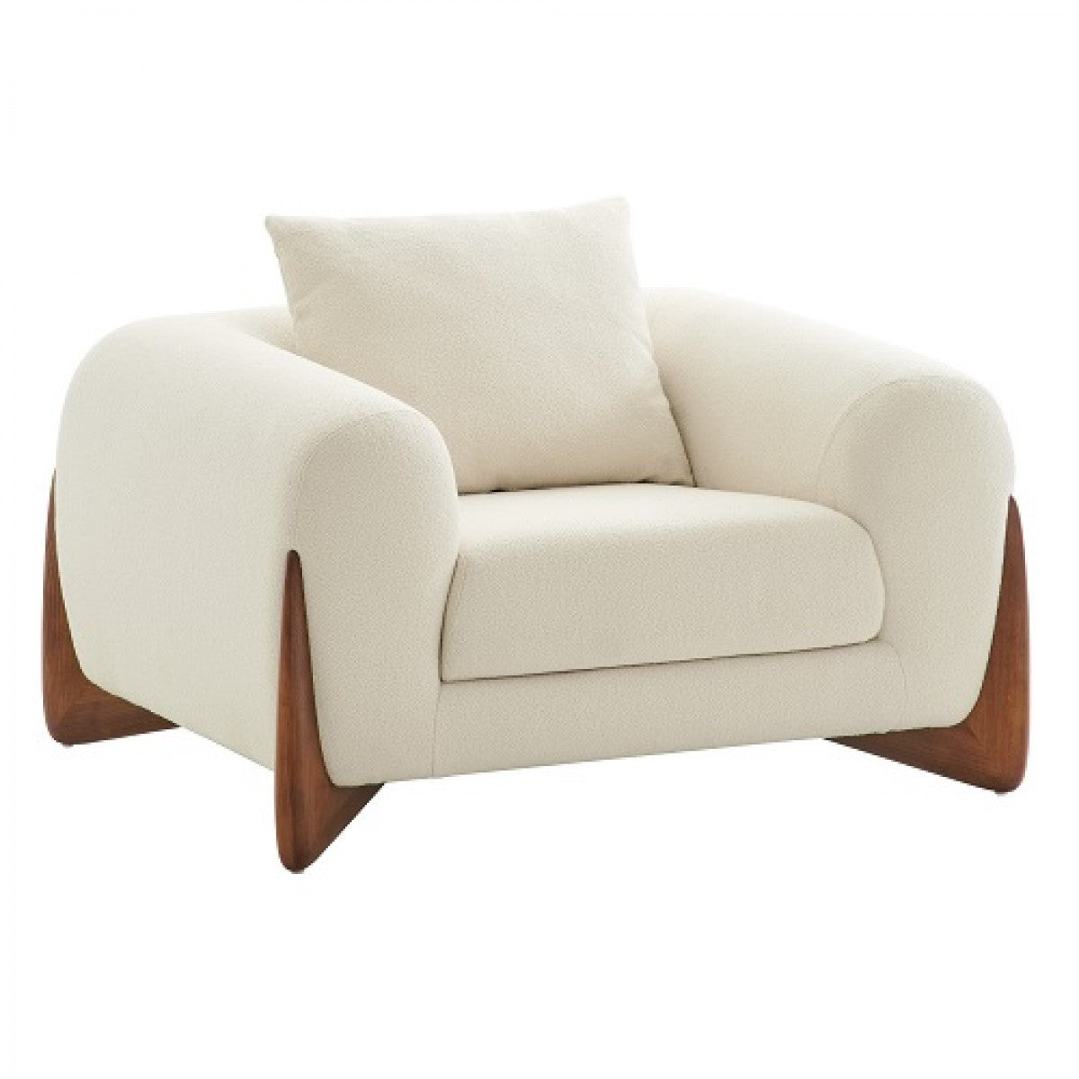 45" Cream And Wood Brown Sherpa Arm Chair