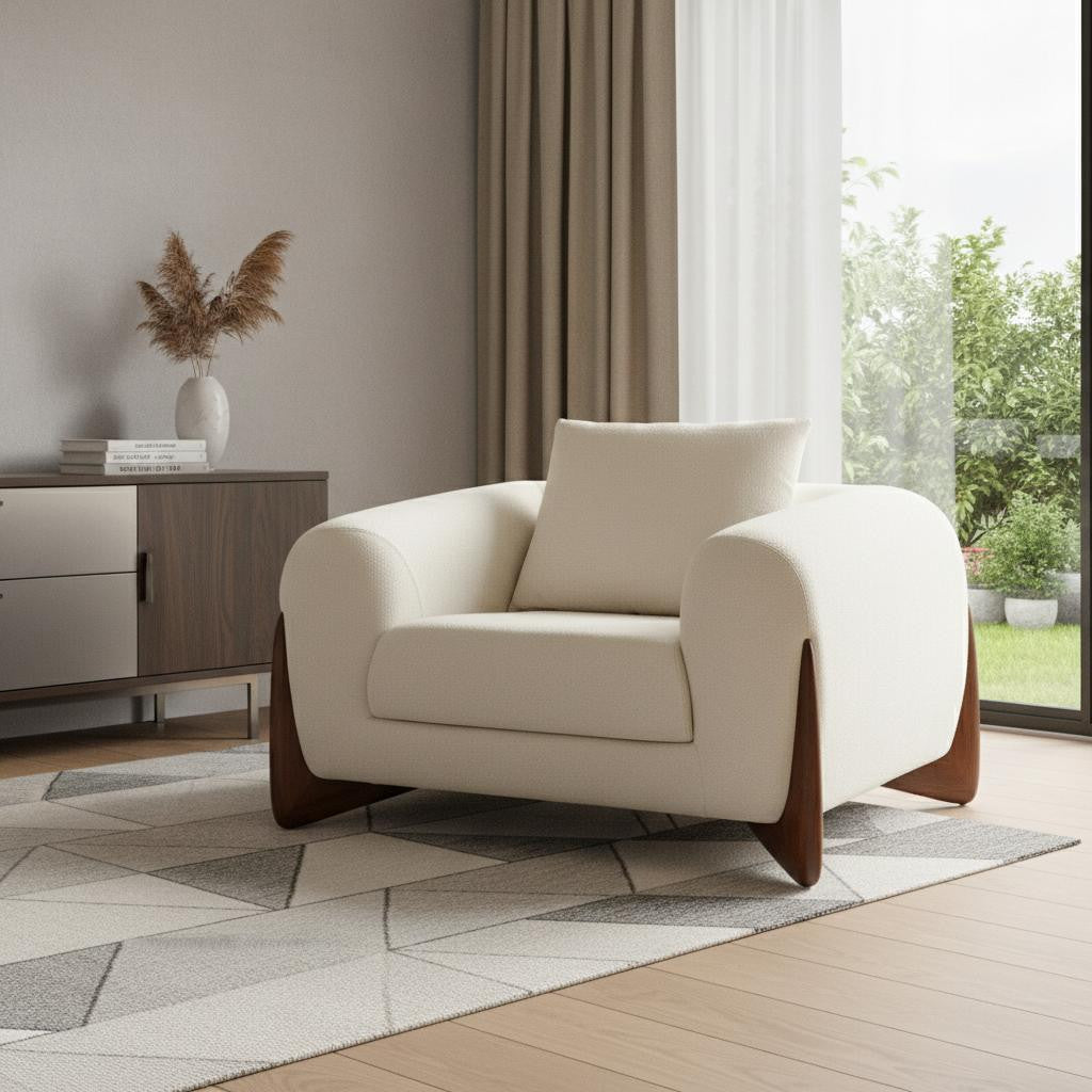 45" Cream And Brown Sherpa Arm Chair