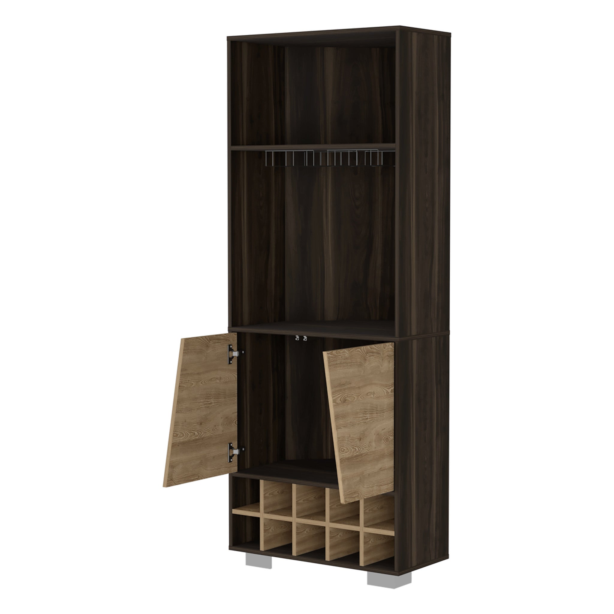 27" Dark Brown Corner Bar Cabinet With Multiple Shelves