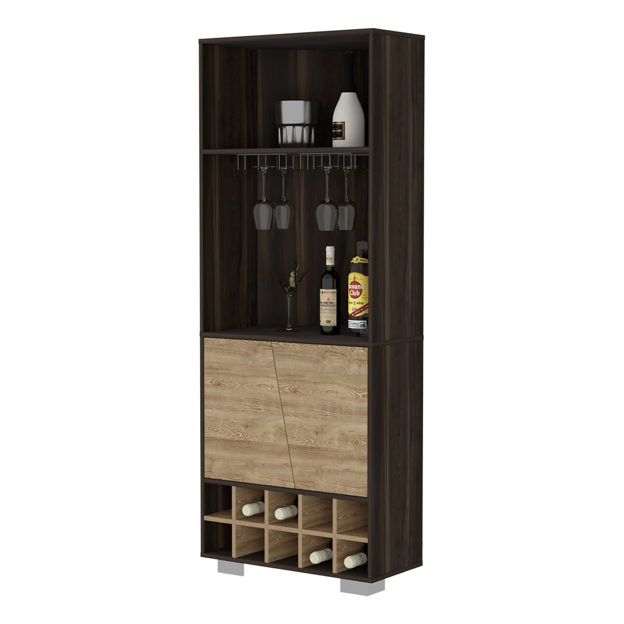 27" Dark Brown Corner Bar Cabinet With Multiple Shelves
