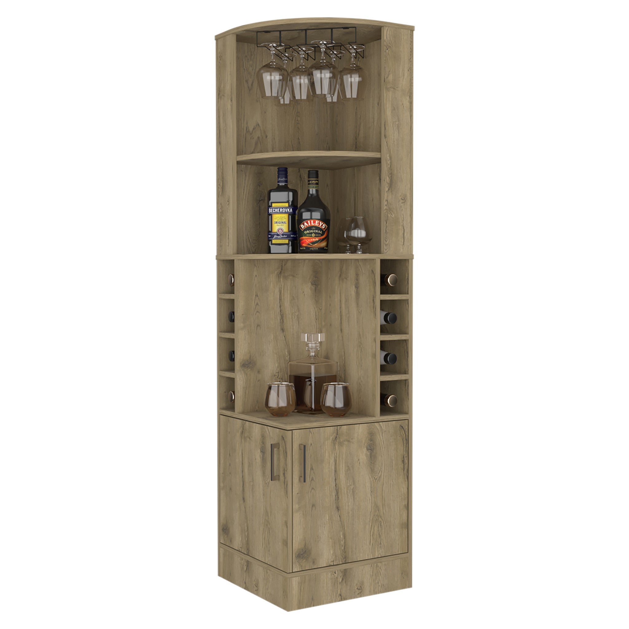18" Brown Corner Bar Cabinet With Eleven Shelves