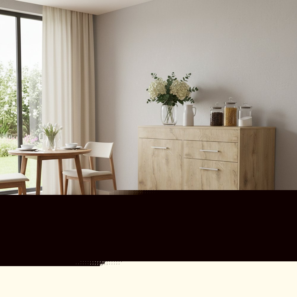 47" Natural Console Accent Cabinet With Three Shelves And One Drawer
