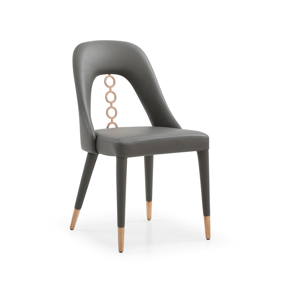 Set of Two Gray Upholstered Faux Leather Dining Side Chairs