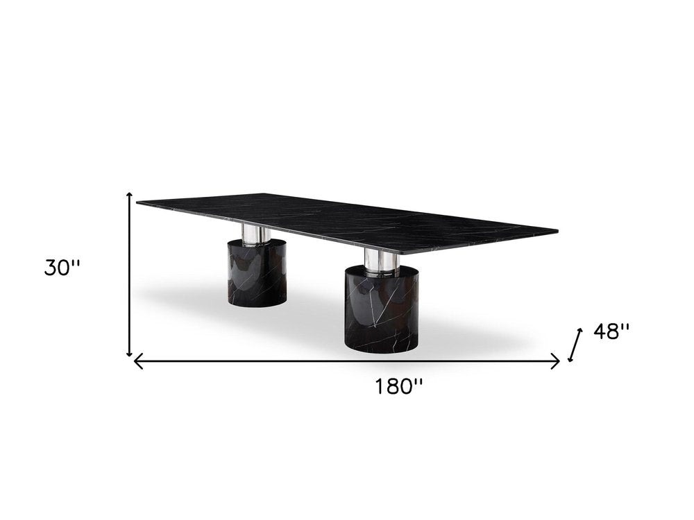 180" Black Marble Double Pedestal Base Dining Table