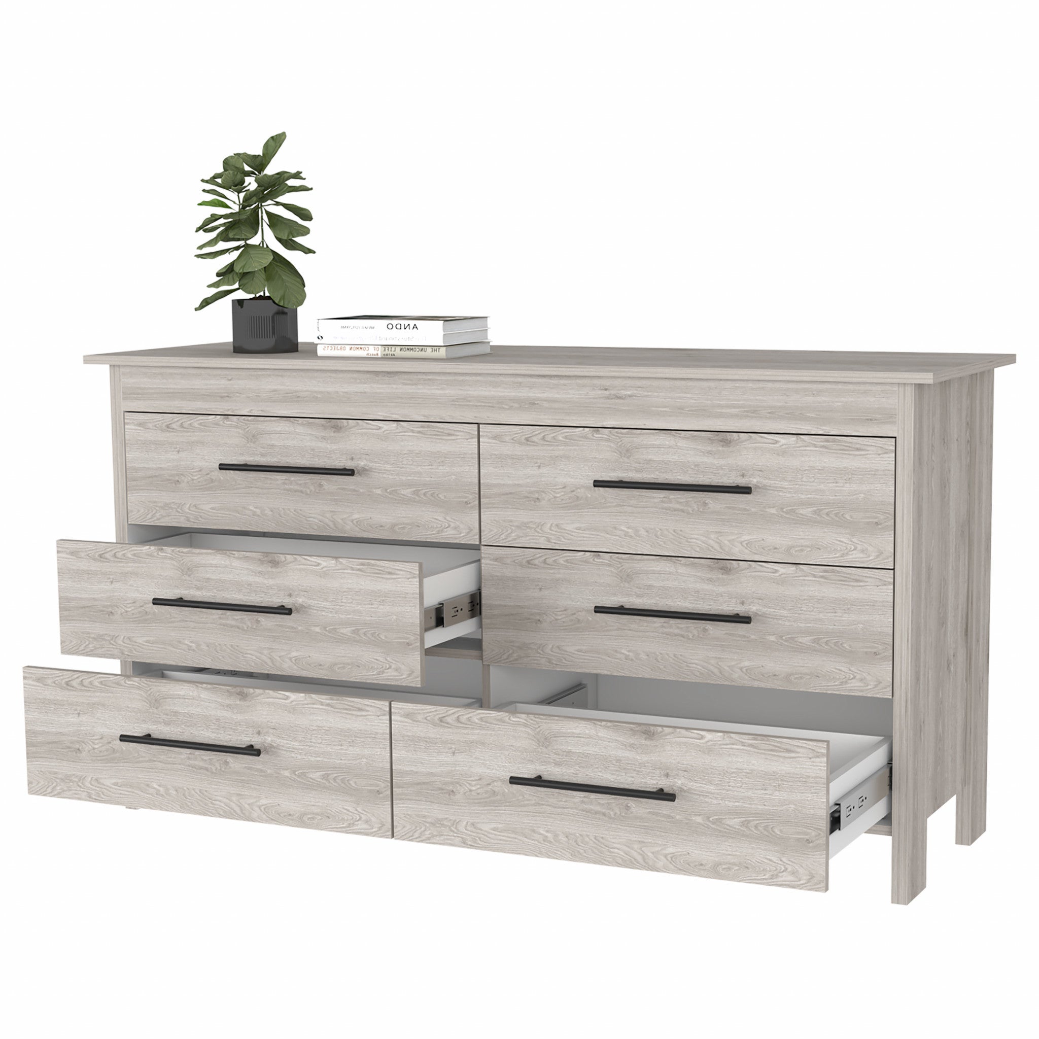 32" Light Gray Six Drawer Double Dresser