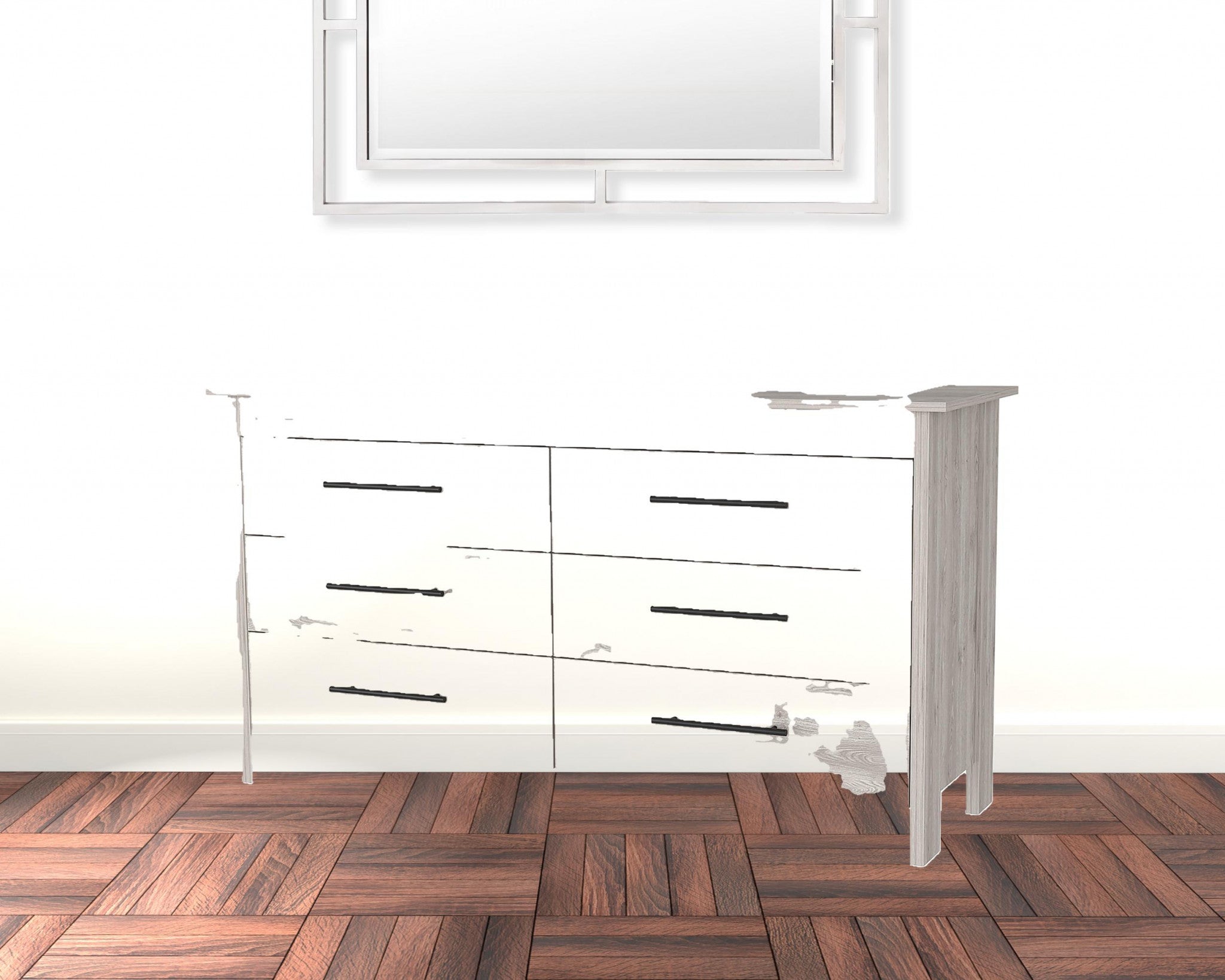 32" Light Gray Six Drawer Double Dresser