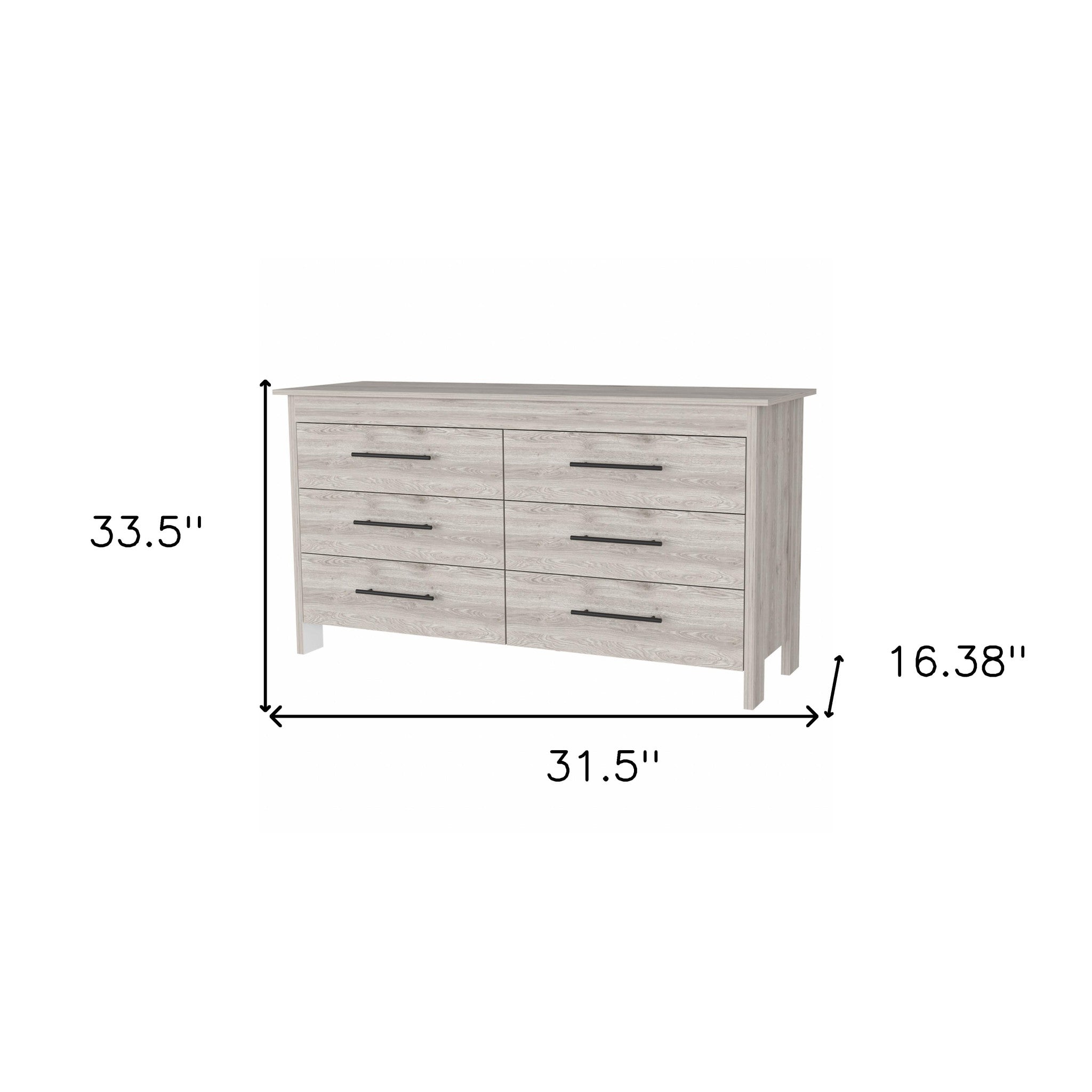 32" Light Gray Wood Six Drawer Double Dresser
