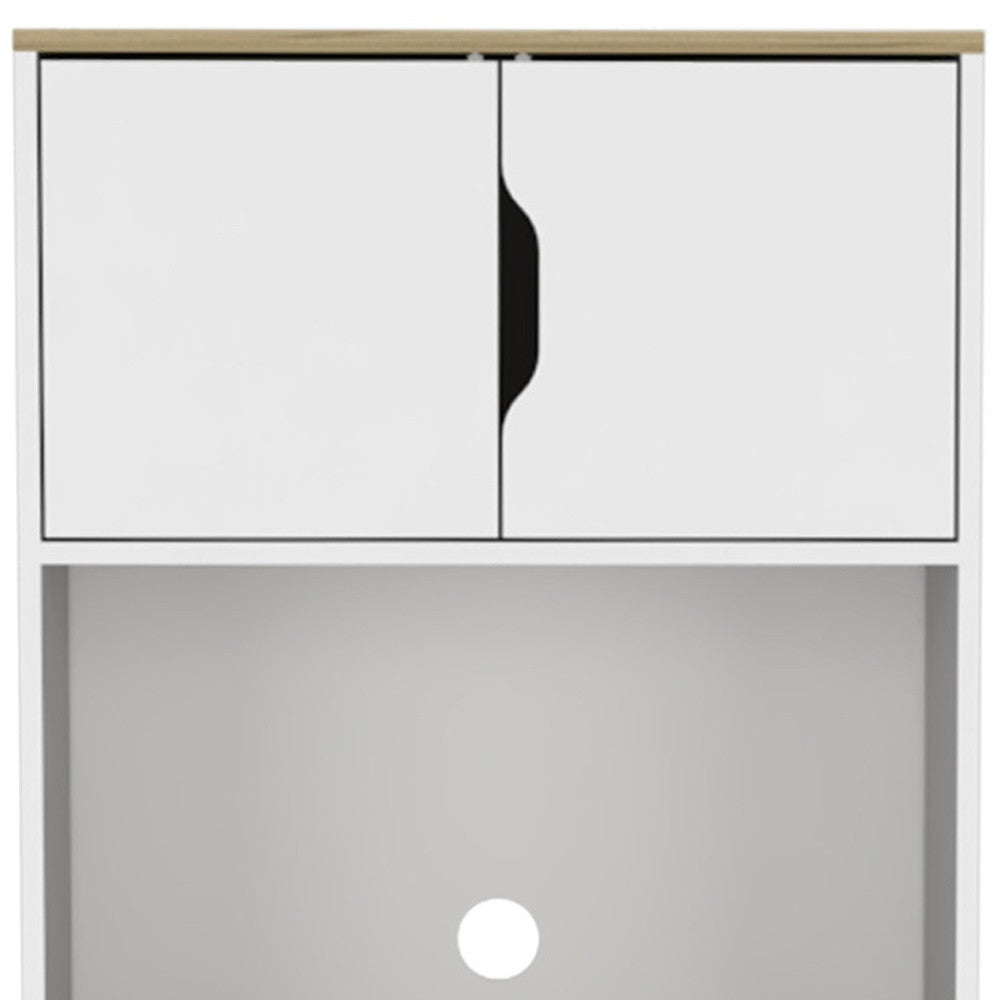 67" Natural And White Wood Four Door Pantry Or Storage Closet