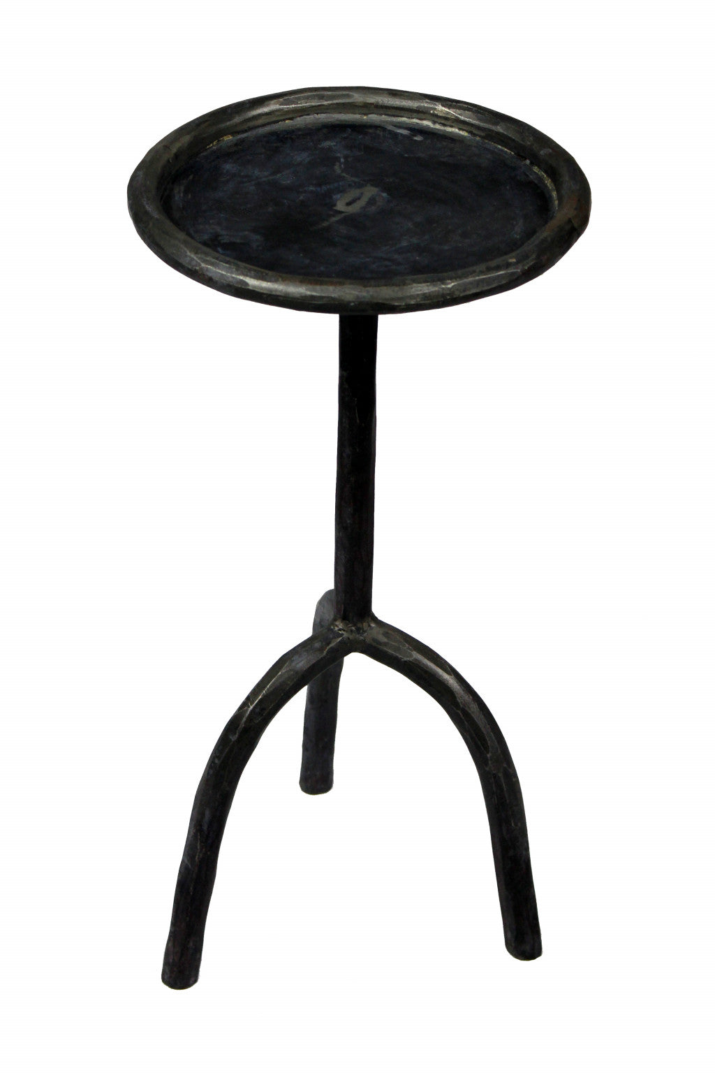 23" Black Iron Pedestal Round End Table