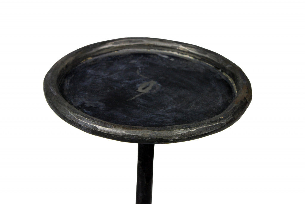 23" Black Iron Pedestal Round End Table