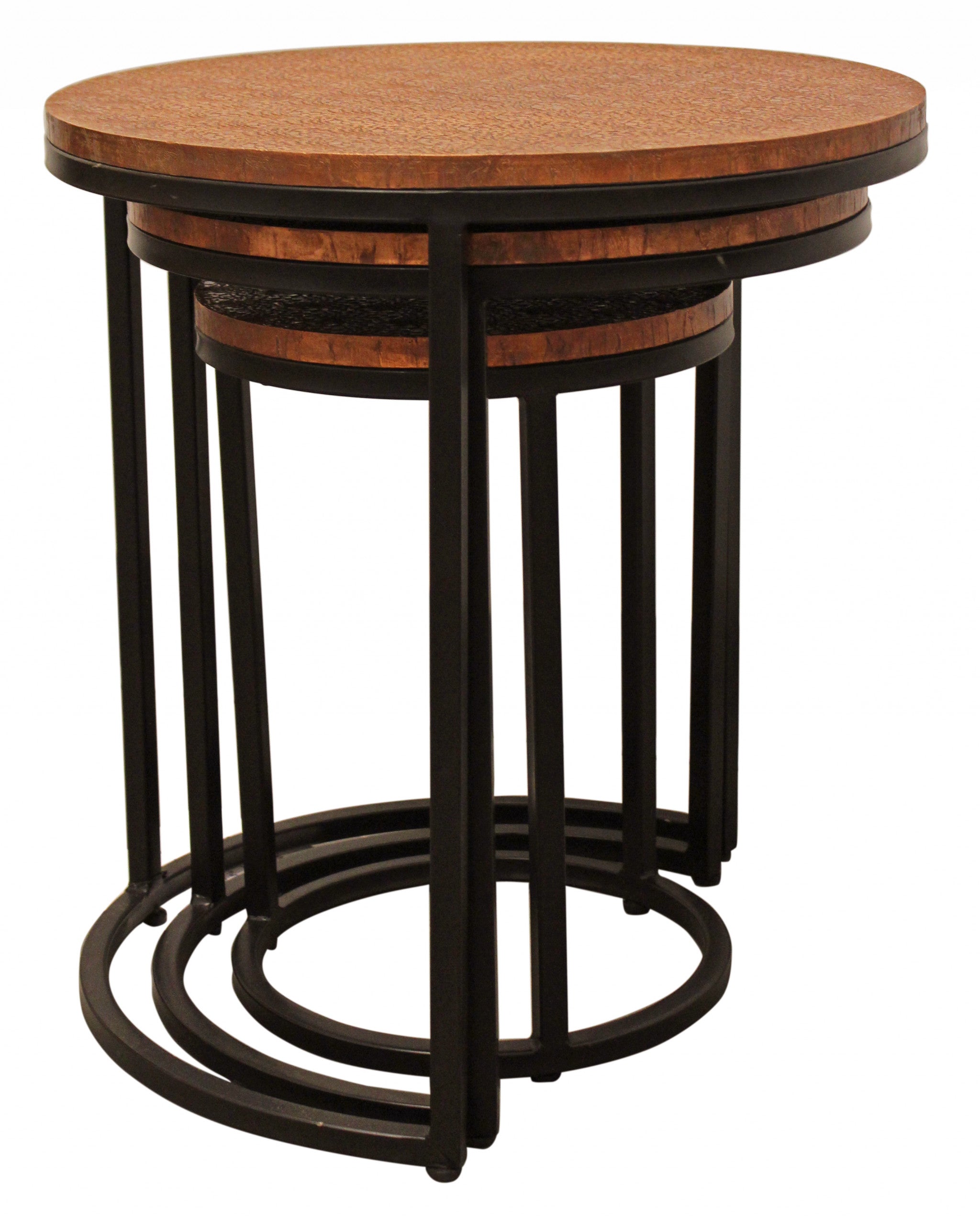Set Of Three 19" Black And Copper Round Nested Tables