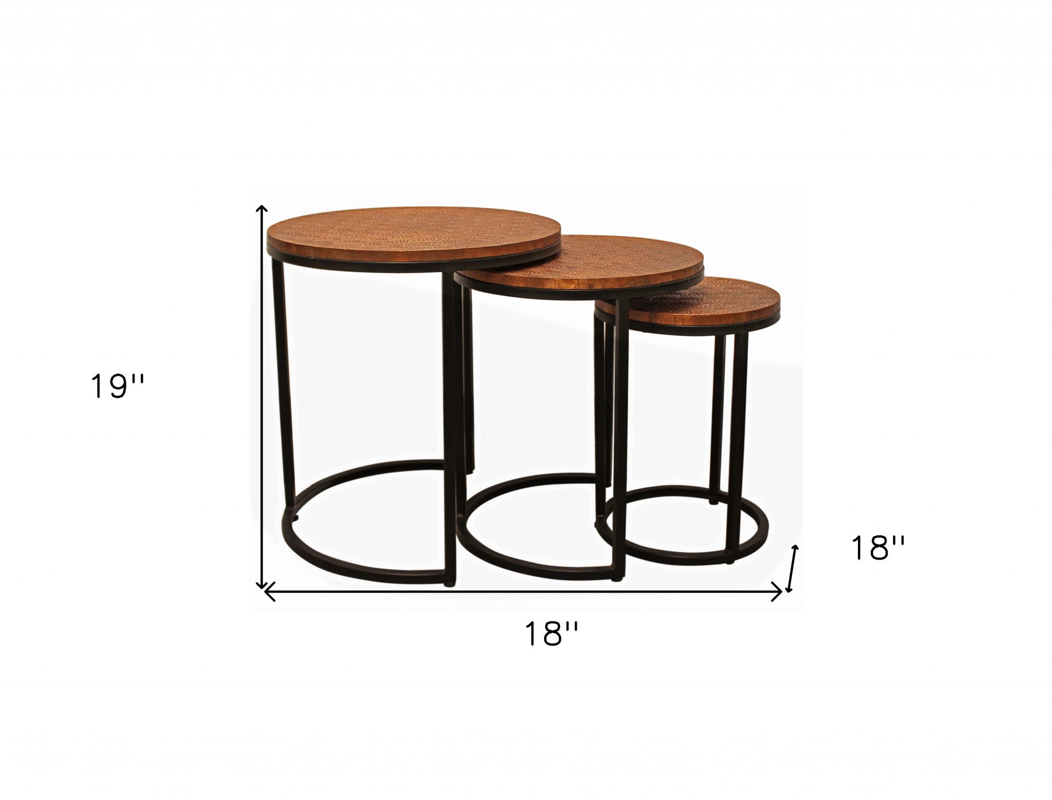 Set Of Three 19" Black And Copper Round Nested Tables