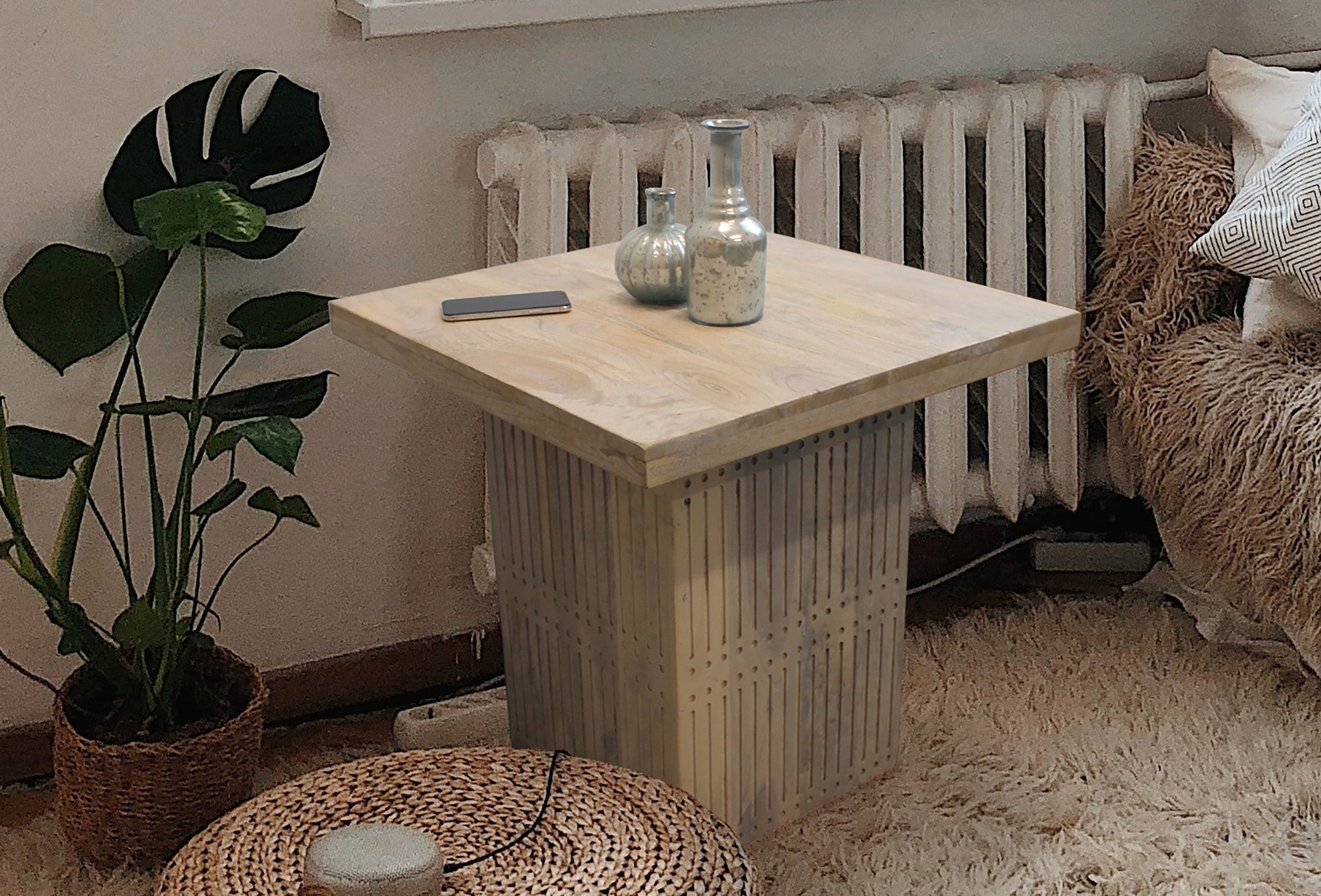 24" Brushed Ivory Solid Wood Square End Table
