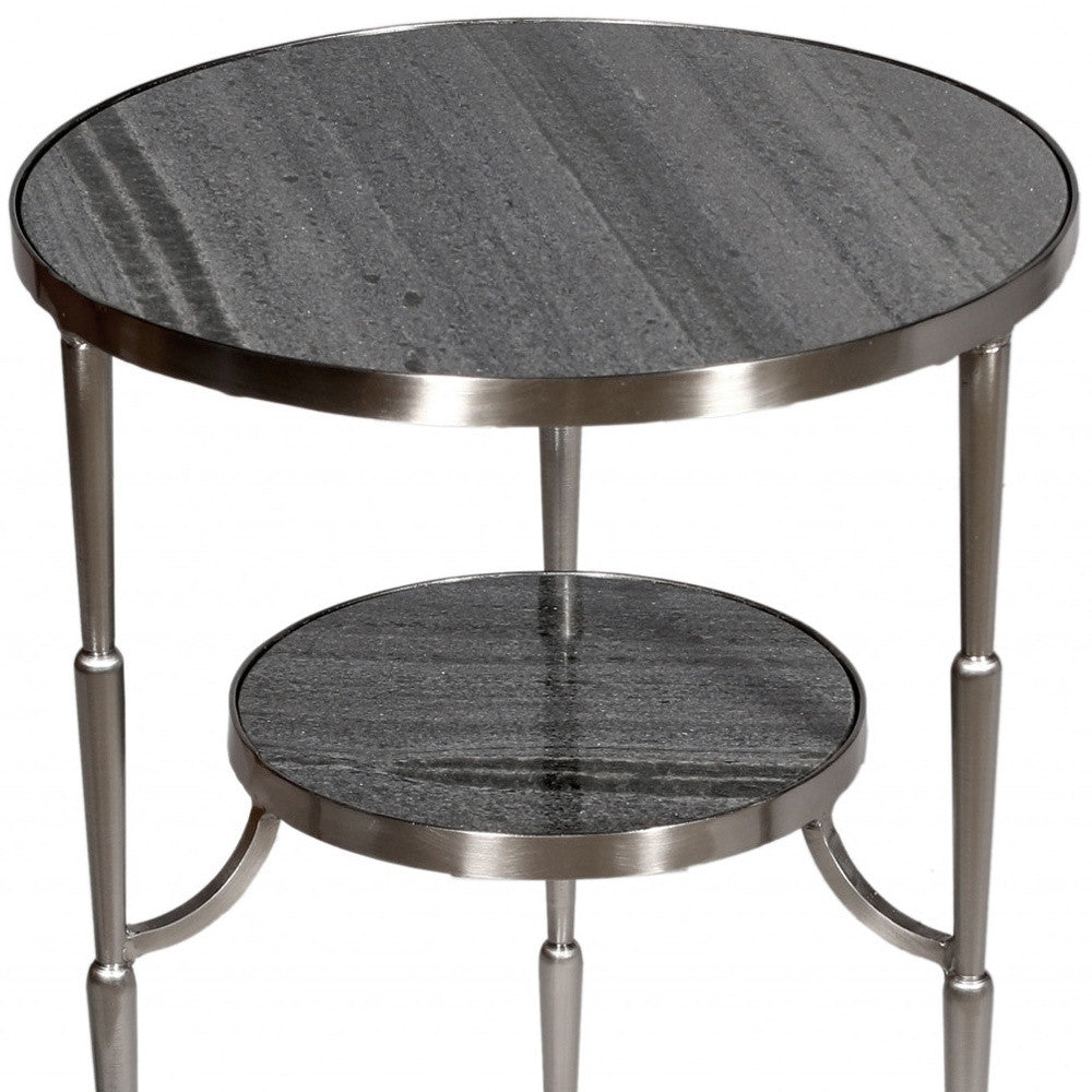 22" Nickel Marble And Iron Round End Table